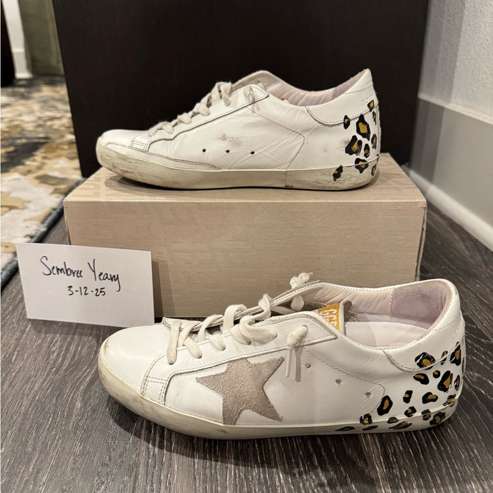 White and Leopard Print Women's Sneakers - Picture 2 of 4